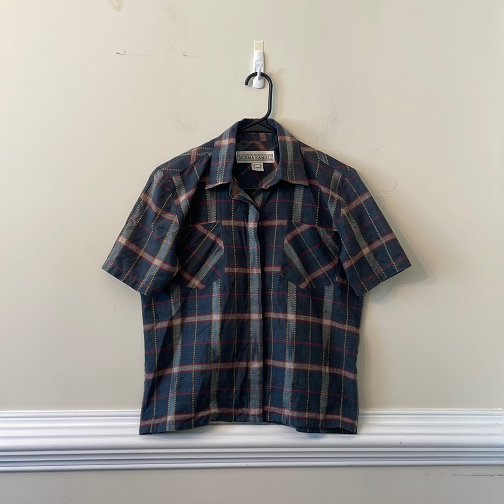 Norma Kamali plaid button down vintage shirt
